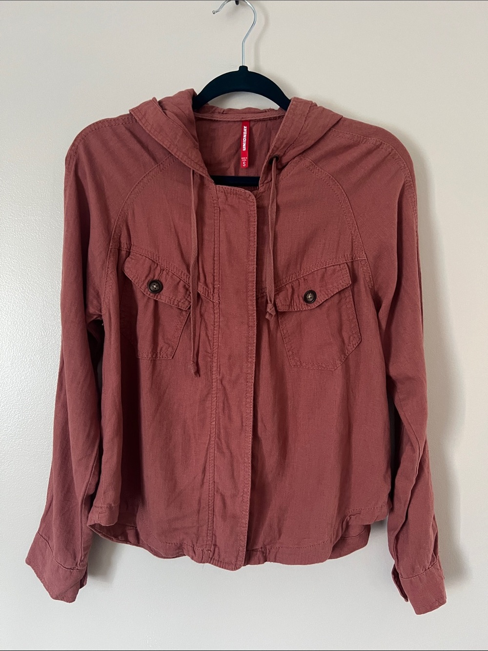 Dusty Rose Linen Blend Hooded Utility Jacket Lightweight Anorak Unionbay